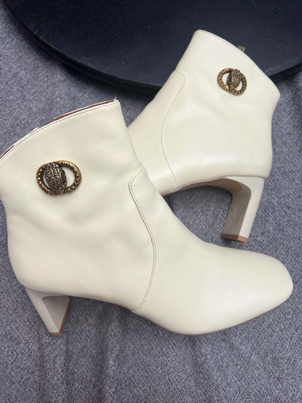 Kurt Geiger London Bone Leather Square Toe Eagle Head Ankle Boots